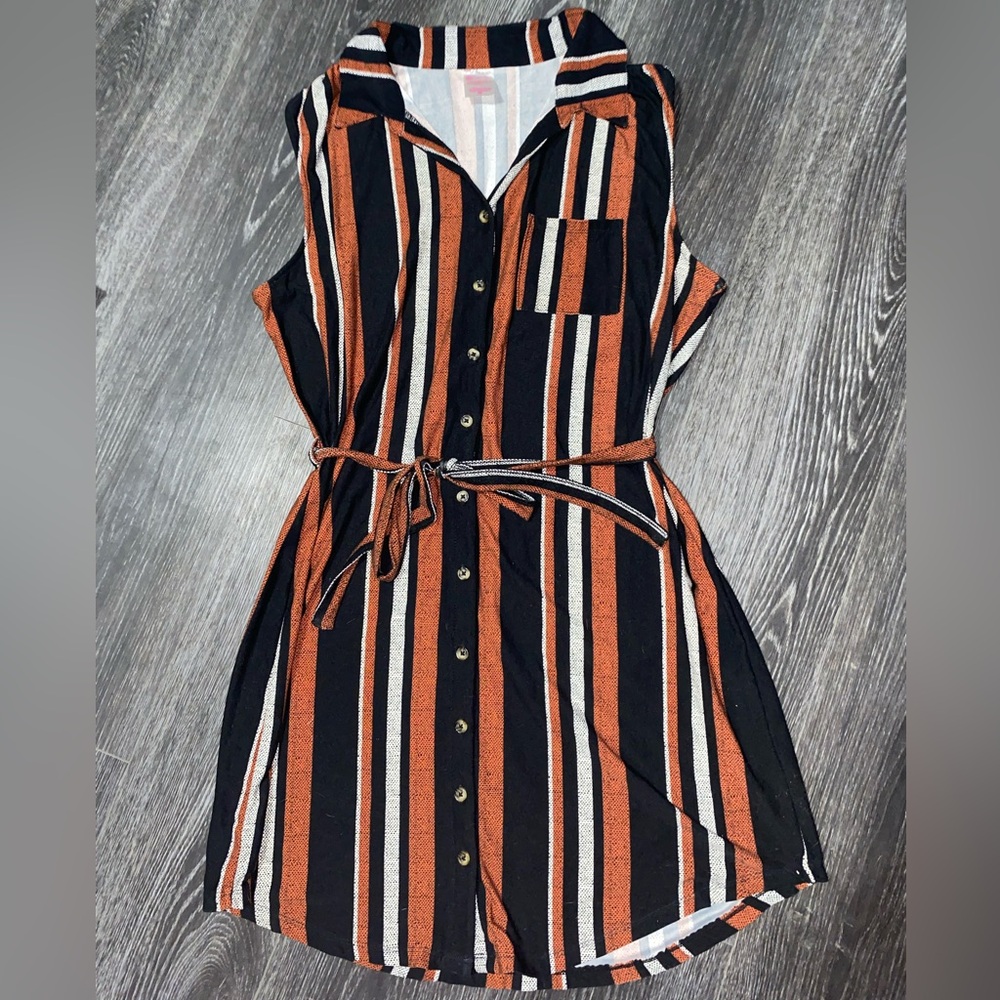 No Boundaries Black and Orange Striped Midi Dress